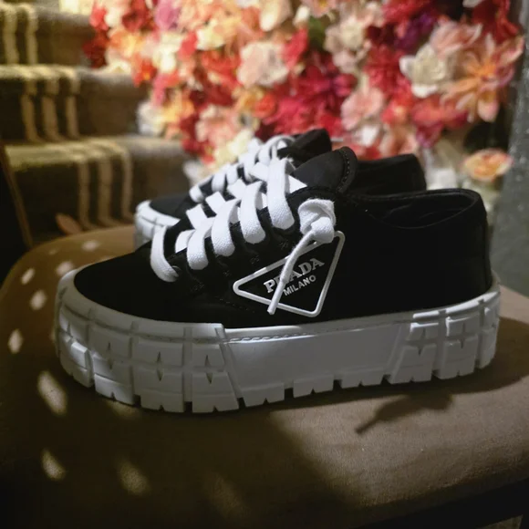 Prada Black and White Platform Sneakers - Picture 3 of 8